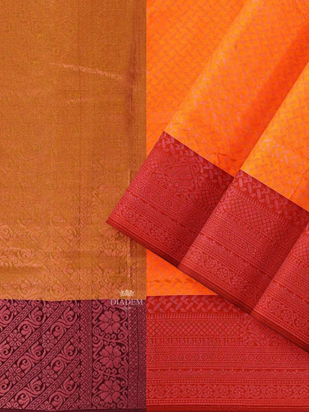 Orange Art Silk Saree with Zari Butta on the body and Contrast Border - Diadem