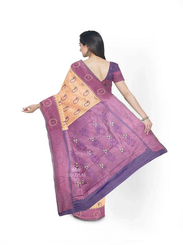 Sandal Art Silk Saree with Floral Motif on the Body and Contrast Border - Diadem