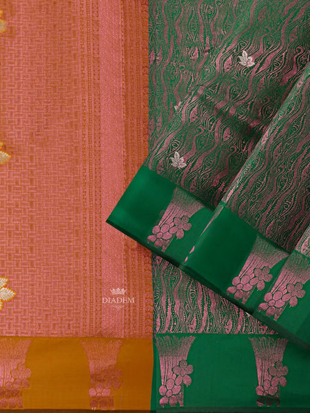 Green Art Silk Saree with Floral Motif on the Body and Contrast Zari Border - Diadem