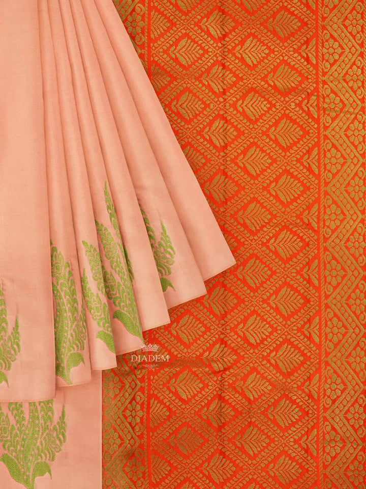 Peach Art Silk Saree with Floral Motif on the body and without Border - Diadem