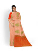 Peach Art Silk Saree with Floral Motif on the body and without Border