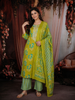 Lime Green Floral Printed Design Cotton Straight Cut Salwar Suit with Dupatta