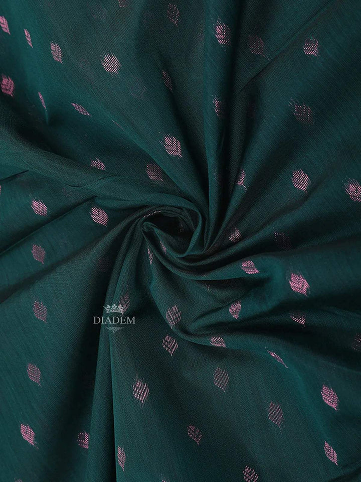 Dark Green Silk Cotton Saree with Leaf Motifs Design on the Body with Designed Border - Diadem