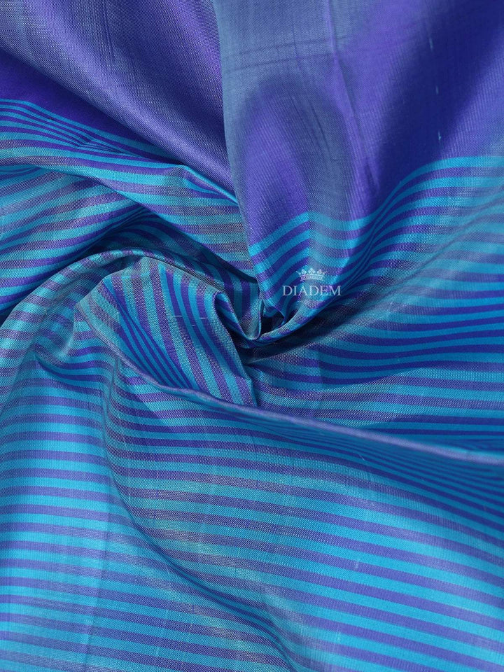 Blue Soft Silk Saree with Stripes Design On the Body with Designed Border - Diadem