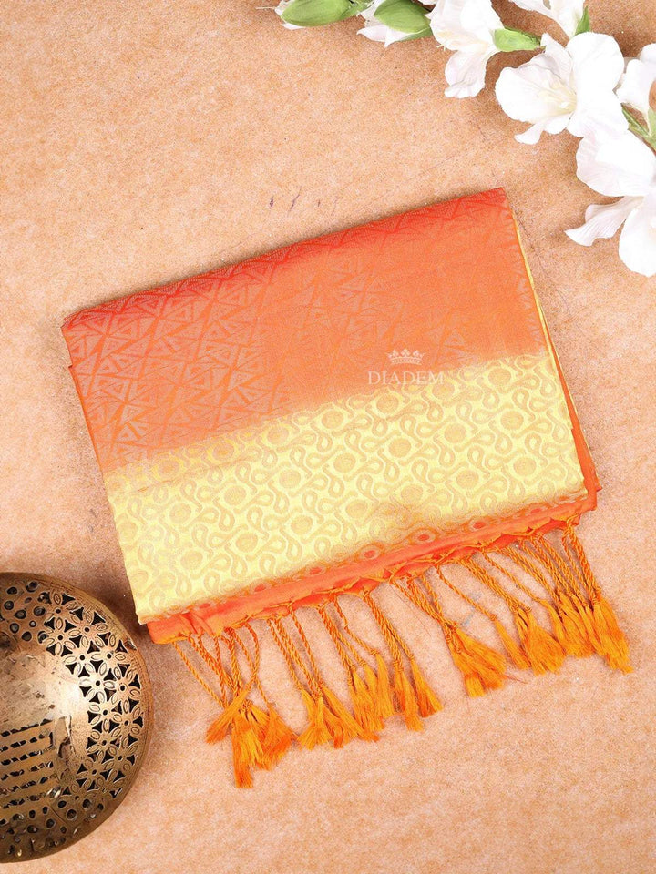 Orange Soft Silk Saree with Zari Butta Design on the Body with Contrast Border - Diadem