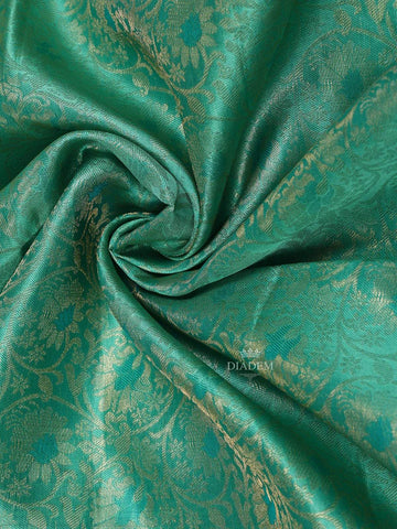 Green Soft Silk Saree with Floral Jacquard Design on the Body with Contrast Border - Diadem