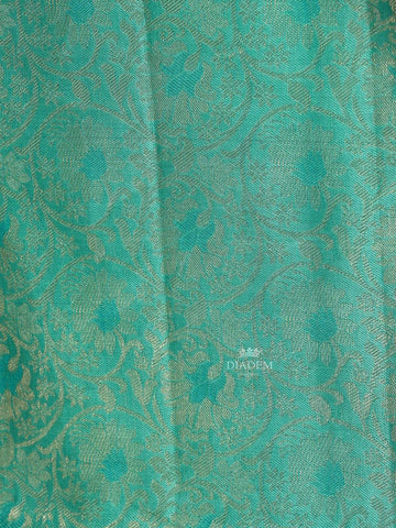 Green Soft Silk Saree with Floral Jacquard Design on the Body with Contrast Border - Diadem