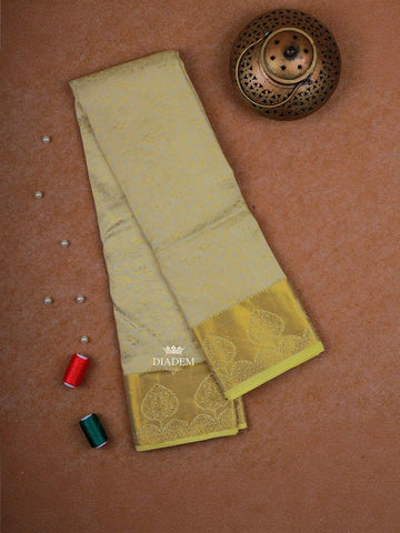 Beige Pure Kanchipuram Silk Saree with Floral Motif on the Body Designed Border - Diadem