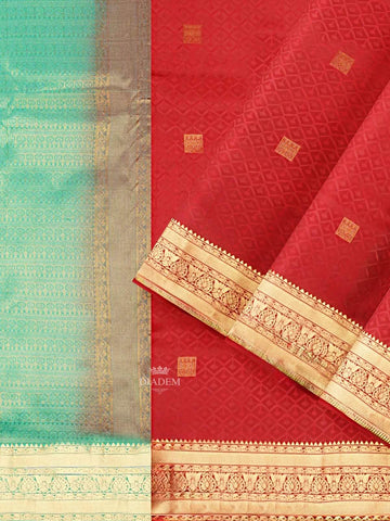 Red Silk Saree with Zari Butta on the Body and Contrast Zari Border - Diadem