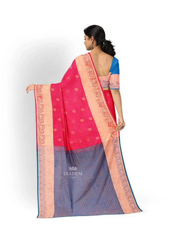 Red Pink Silk Saree with Floral Motif on the body and Zari Border - Diadem