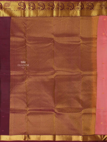 Light Pink Pure Kanchipuram Silk Saree with Floral Design with Designed Zari Border - Diadem