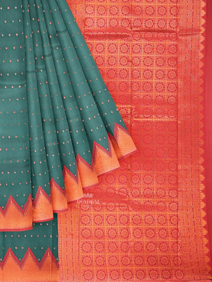 Green Art Silk Saree With Zari Butta on the Body and Contrast Zari Border - Diadem