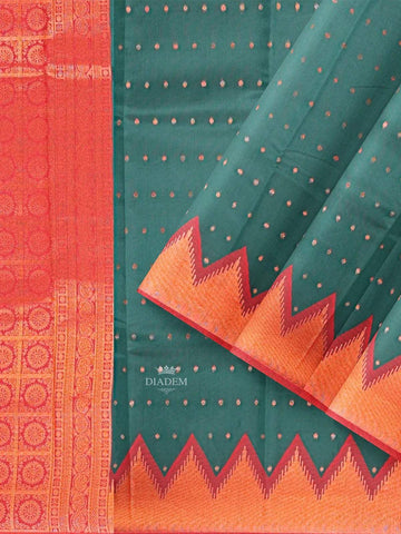 Green Art Silk Saree With Zari Butta on the Body and Contrast Zari Border - Diadem