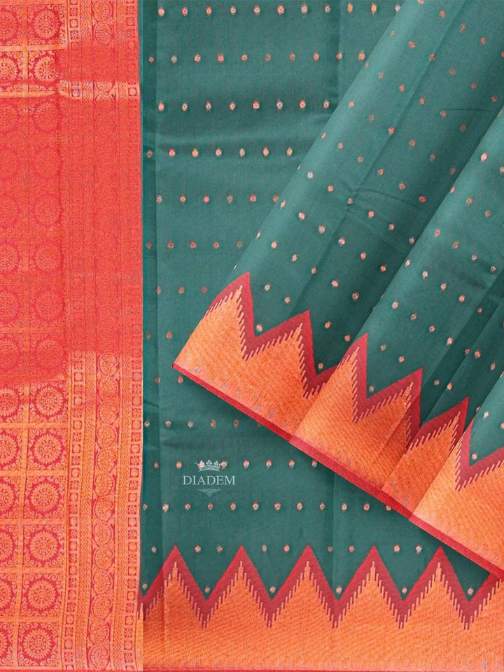 Green Art Silk Saree With Zari Butta on the Body and Contrast Zari Border - Diadem