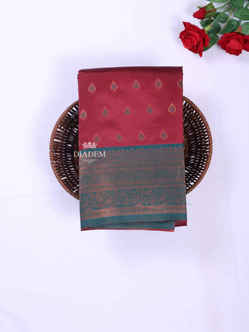 Dark Red Art Silk Saree with Zari Butta on the body and Contrast Zari Border - Diadem