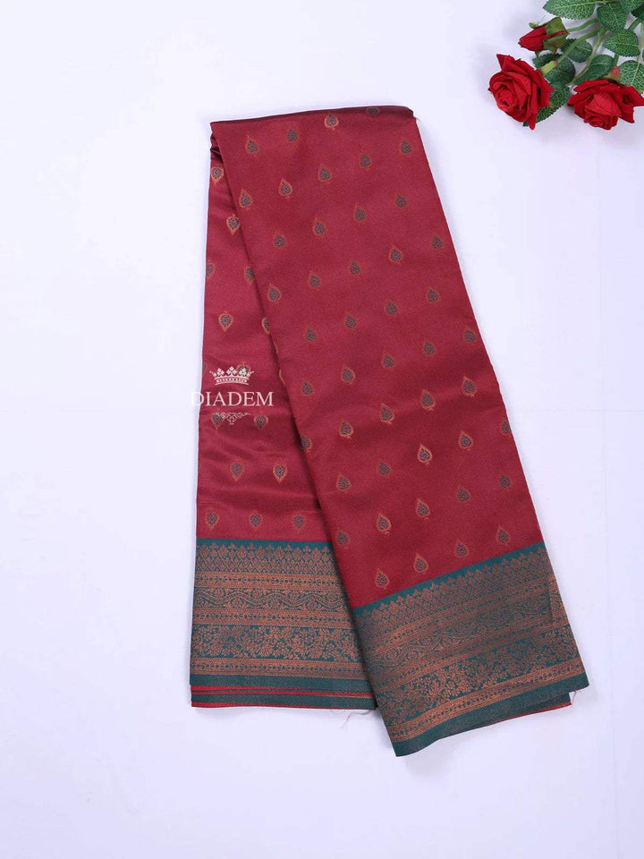 Dark Red Art Silk Saree with Zari Butta on the body and Contrast Zari Border - Diadem