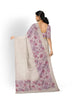 Soft Ivory Cream Floral Thread Embroidered Design Organza Saree with Floral Border