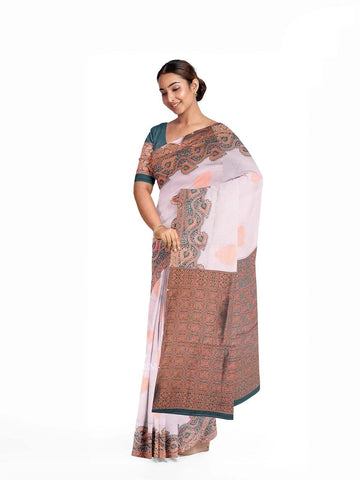 Beige Art Silk Saree with Zari Butta on the body and Floral Zari Border - Diadem