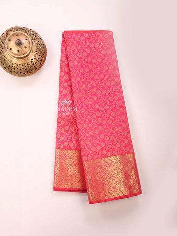 Dark Pink Pure Kanchipuram Bridal Silk Saree with Floral Motif on the body and Zari Border - Diadem