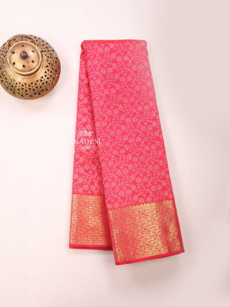 Dark Pink Pure Kanchipuram Bridal Silk Saree with Floral Motif on the body and Zari Border - Diadem