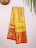 Mustard Pure Kanchipuram Bridal Silk Saree with Floral Motif on the body and Contrast Zari Border - Diadem