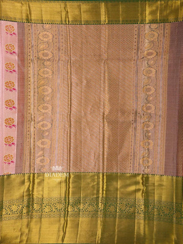 Light Pink Pure Kanchipuram Bridal Silk Saree with Floral Motif on the body and Contrast Zari Border - Diadem