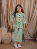 Sage Green Floral Printed Design Cotton Kids Casual Wear Co-Ord Set