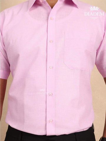 Light Pink Solid Cotton Half Sleeve Shirt - Diadem