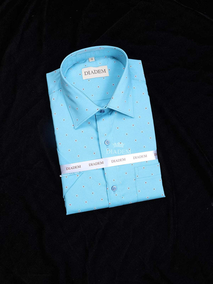 Teal Blue Cotton Casual Shirt with Design Prints - Diadem