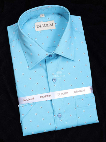 Teal Blue Cotton Casual Shirt with Design Prints - Diadem