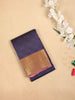 Navy Blue Pure Kanchipuram Bridal Silk Saree with Geometric Design on the Body with Zari Border