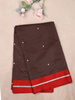 Dark Brown Organza Saree with Floral Designs on the Body and Paired with  Designer Blouse