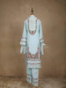 Light Blue Cotton Salwar Suit Adorned with Floral Embroidery paired with Dupatta - Diadem
