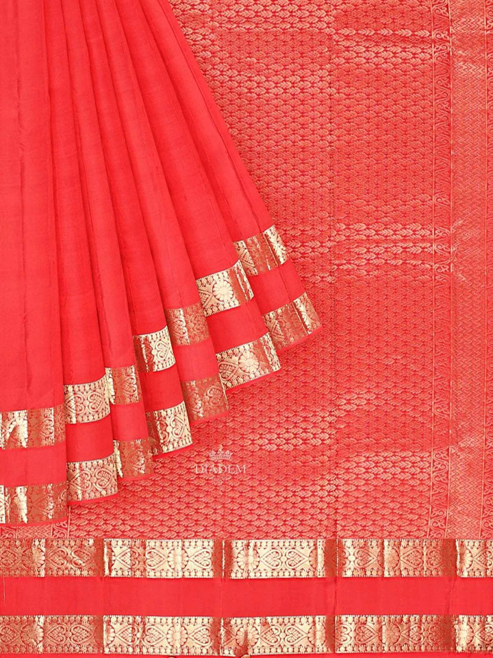 Red Silk Saree with Zari Butta on the Body and Zari Border - Diadem