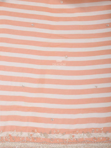Orange Organza Saree with Stripes Designs on the body and Embroidery Border - Diadem