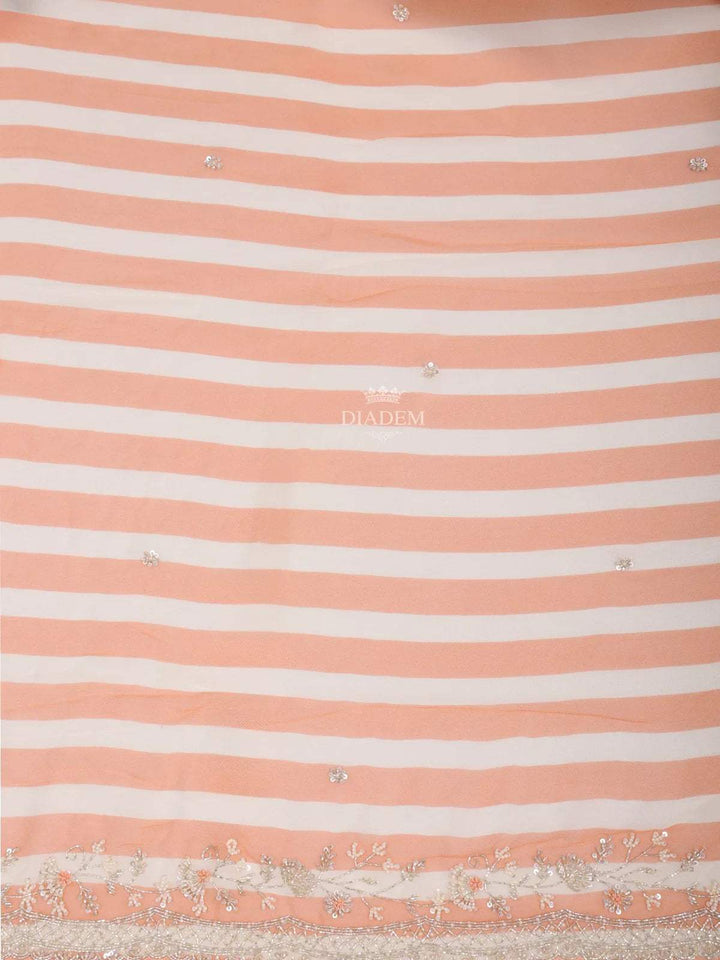 Orange Organza Saree with Stripes Designs on the body and Embroidery Border - Diadem