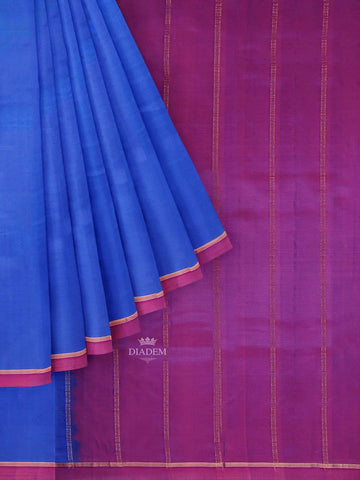 Royal Blue Silk Saree with Plain Body with Contrast Zari Border - Diadem