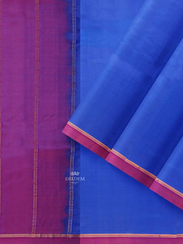 Royal Blue Silk Saree with Plain Body with Contrast Zari Border - Diadem