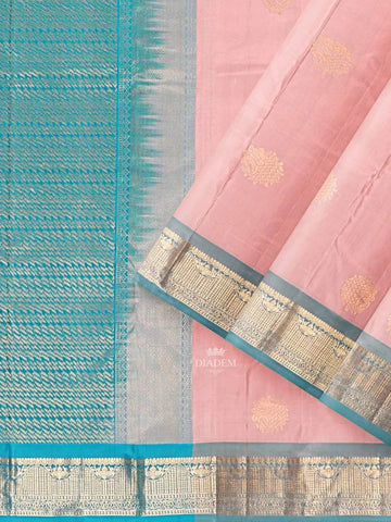 Light Pink Pure Kanchipuram Pattu Saree with Zari Butta on the Body and Zari Border - Diadem