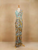 Light Blue Satin Saree with Print and Sequin Embellishments in the Body, Paired with Designer Blouse and Waist Belt