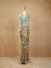 Light Blue Satin Saree with Print and Sequin Embellishments in the Body, Paired with Designer Blouse and Waist Belt