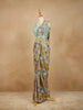 Light Blue Satin Saree with Print and Sequin Embellishments in the Body, Paired with Designer Blouse and Waist Belt