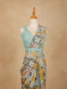 Light Blue Satin Saree with Print and Sequin Embellishments in the Body, Paired with Designer Blouse and Waist Belt
