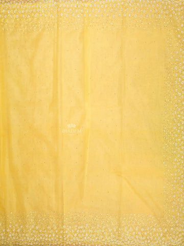 Yellow Organza Saree with Embroidery Design on the Body and with Designed Border - Diadem