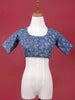Dark Blue Cotton Readymade Blouse with Round Neck and Elbow Sleeve Design - Diadem