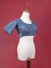 Dark Blue Cotton Readymade Blouse with Round Neck and Elbow Sleeve Design - Diadem