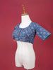 Dark Blue Cotton Readymade Blouse with Round Neck and Elbow Sleeve Design - Diadem