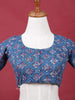 Dark Blue Cotton Readymade Blouse with Round Neck and Elbow Sleeve Design - Diadem