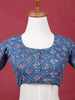 Dark Blue Cotton Readymade Blouse with Round Neck and Elbow Sleeve Design - Diadem