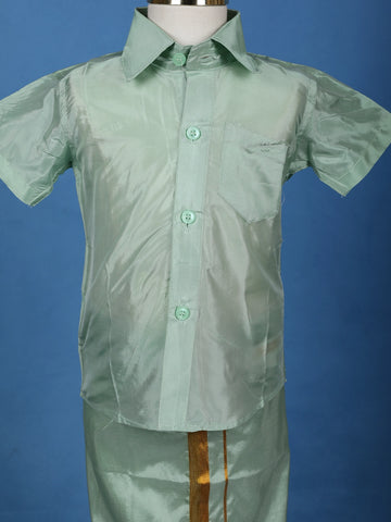Mint Green Silk Dhoti With Matching Half Sleeve Shirt - Diadem
